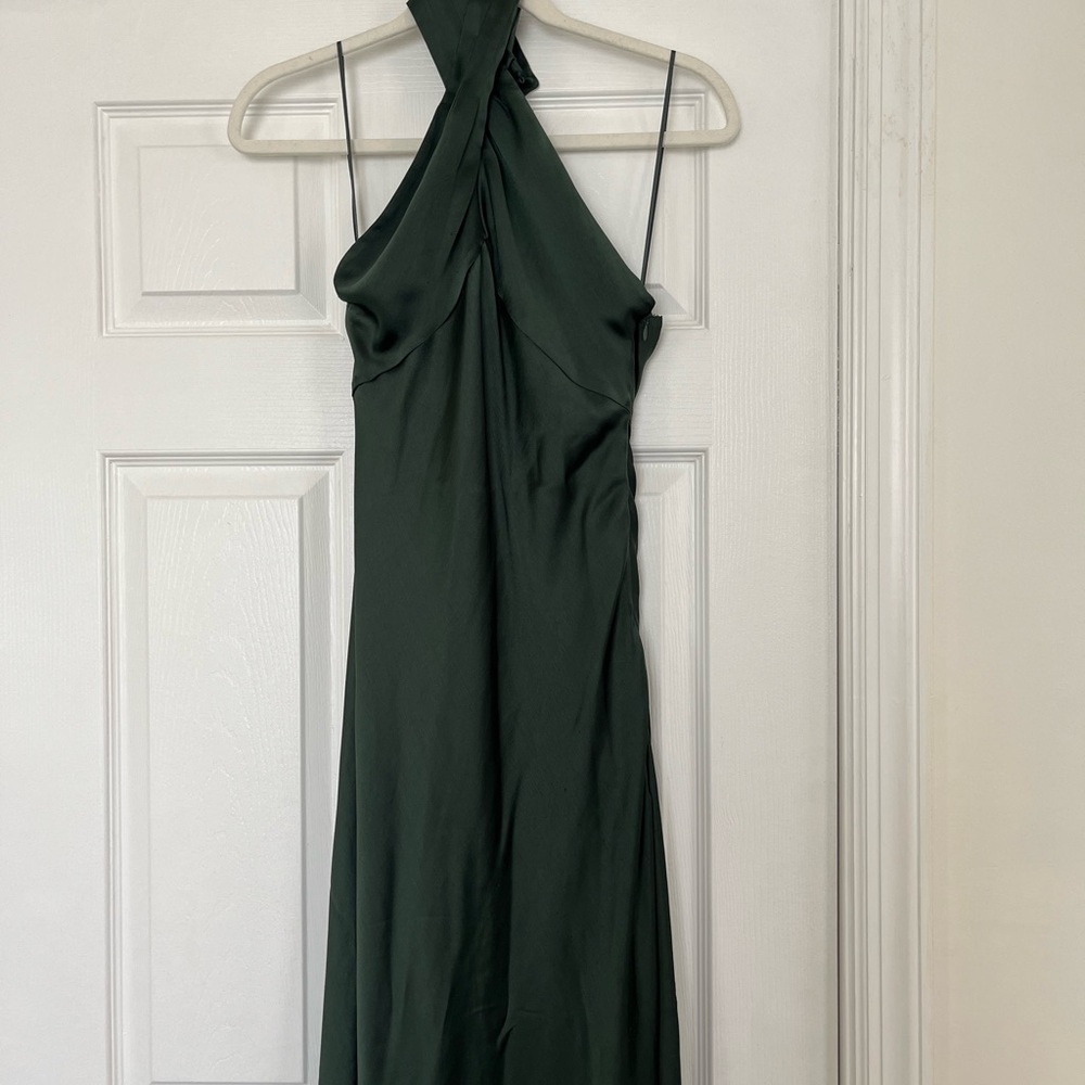Anthropologie BHLDN Halter Dark Green Silk Maxi Dress